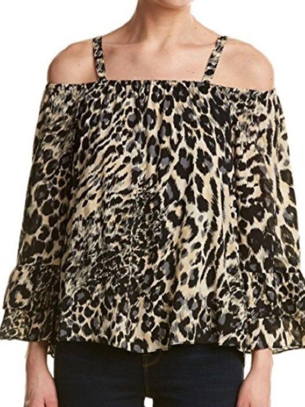 Parker Off-Shoulder Leopard Print Blouse Bell Sleeves Size XS